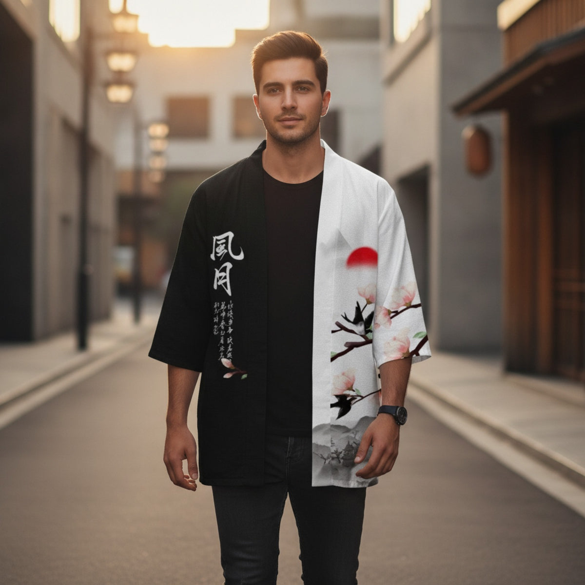 Kimono Unisexe Noir & Blanc : Style Samouraï, Cardigan Tendance et Vêtement Traditionnel Japonais