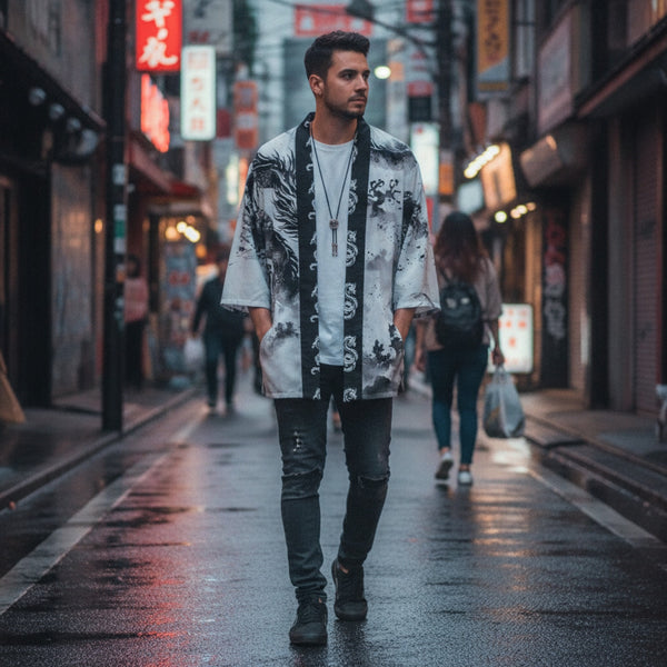 Kimono Unisexe Dragon Noir & Blanc - Style Japonais Streetwear