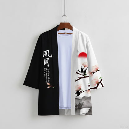 Kimono Unisexe Noir & Blanc : Style Samouraï, Cardigan Tendance et Vêtement Traditionnel Japonais